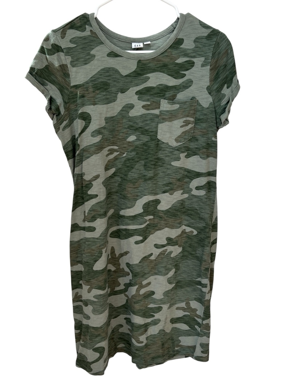 GAP Camouflage T-Shirt Dress Women’s Medium Green Short Sleeve Cotton Slub - Picture 2 of 8